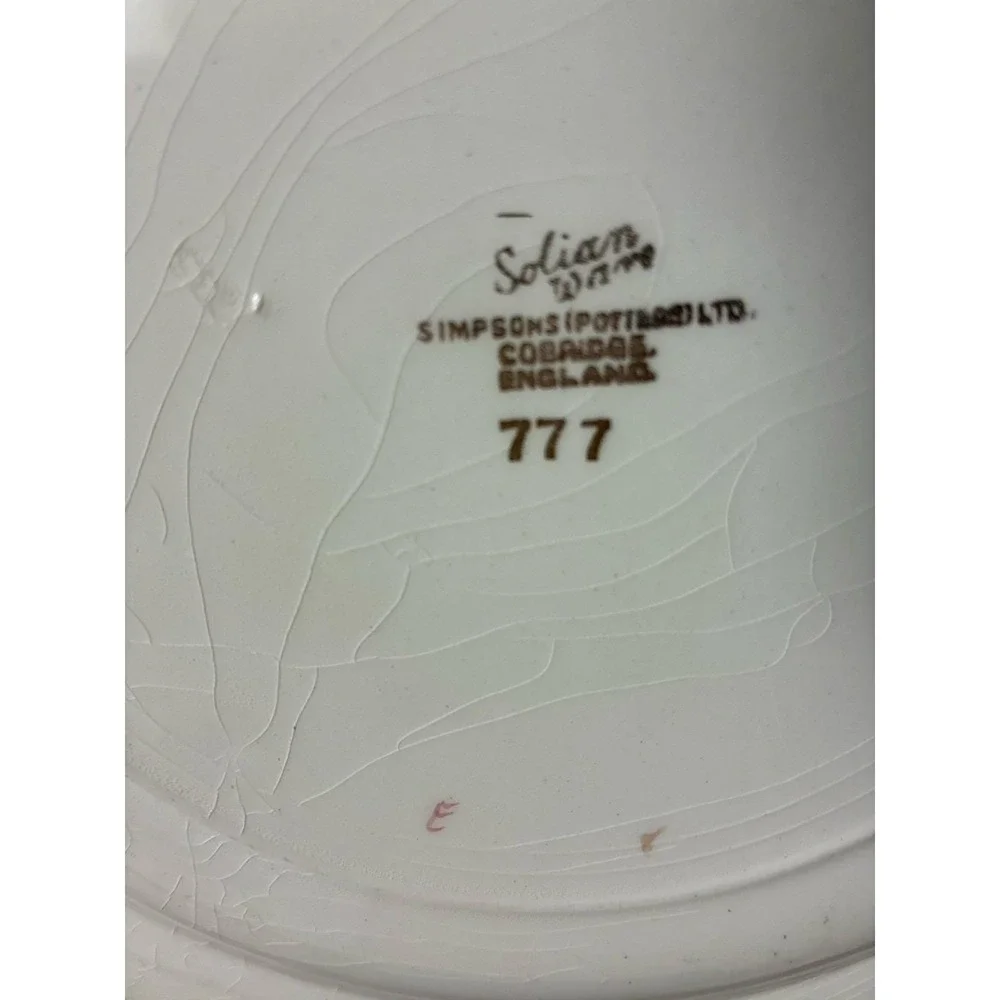 Simpsons Potters Solian Ware Dinner Plates Maroon 777 (4)‎  *crazing, chip